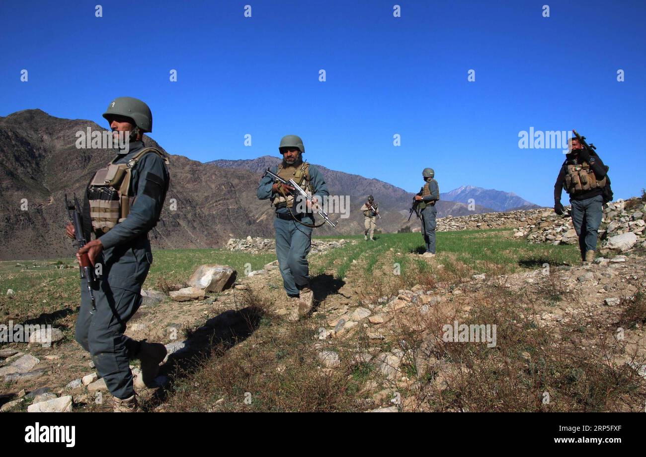 (181213) -- ASSADABAD, Dec. 13, 2018 -- Afghan security force members take part in a military operation in Kunar province, Afghanistan, Dec. 13, 2018. Eight militants including a commander affiliated with the Islamic State (IS) outfit have been killed in the eastern Kunar province, an army commander in the province, Mirwais Sapi, said Thursday. ) (wyo) AFGHANISTAN-KUNAR-MILITARY OPERATION-IS EmranxWaak PUBLICATIONxNOTxINxCHN Stock Photo