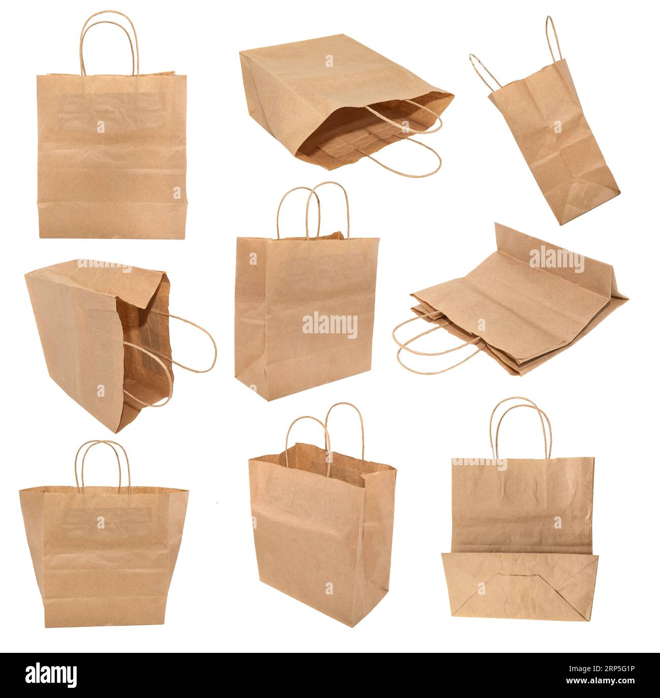 Set of brown paper bags with handles. Kraft paper bags Stock Photo Alamy