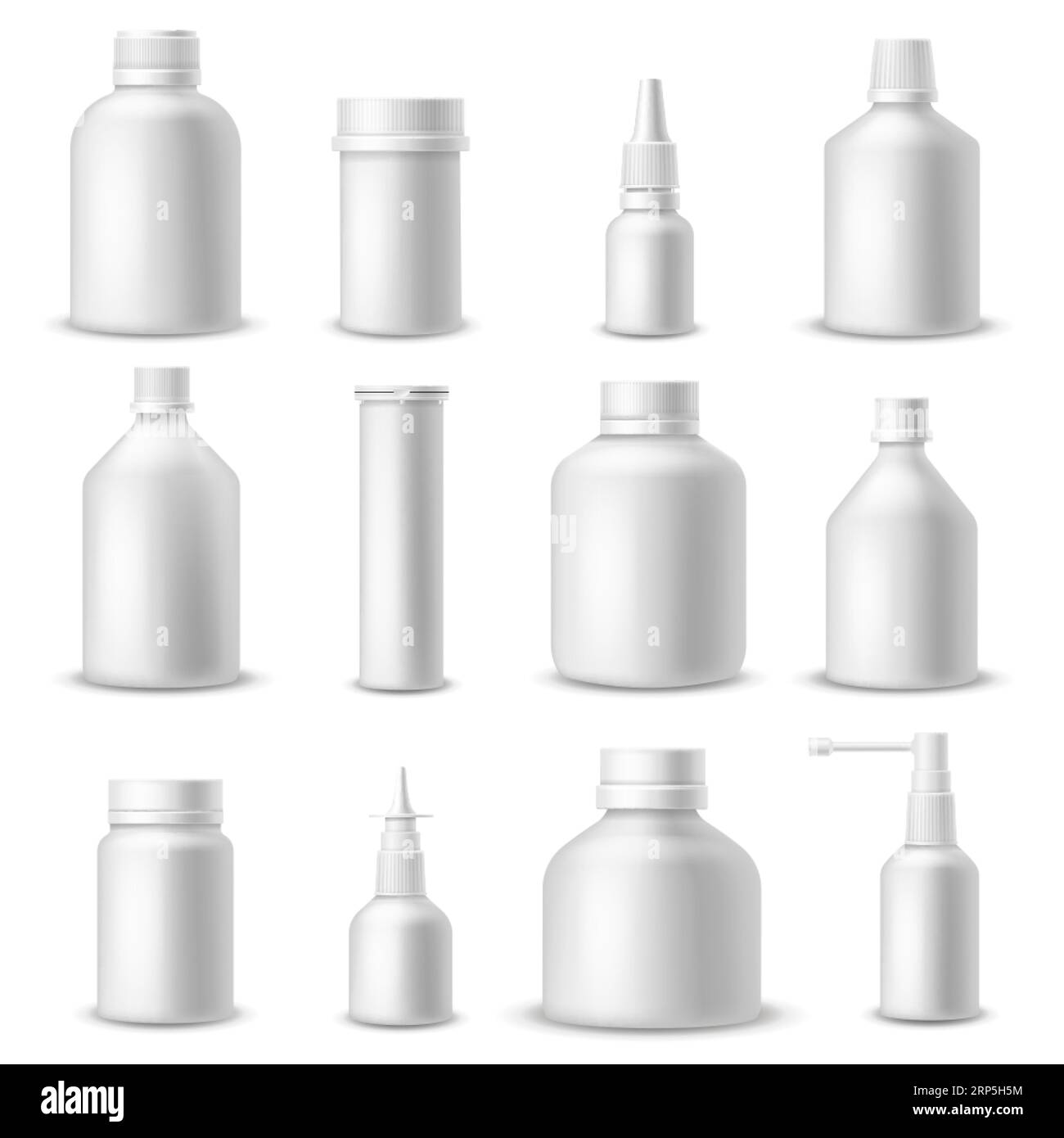 White medical bottles. 3d realistic blank plastic pharmaceutical