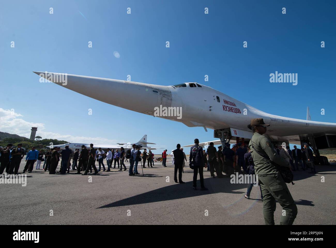 (181216) -- BEIJING, Dec. 16, 2018 -- Photo taken on Dec. 10, 2018 shows a Tu-160 strategic bomber in the Simon Bolivar International Airport, in Maiquetia, Vargas State, Venezuela. ) XINHUA PHOTO WEEKLY CHOICES MarcosxSalgado PUBLICATIONxNOTxINxCHN Stock Photo