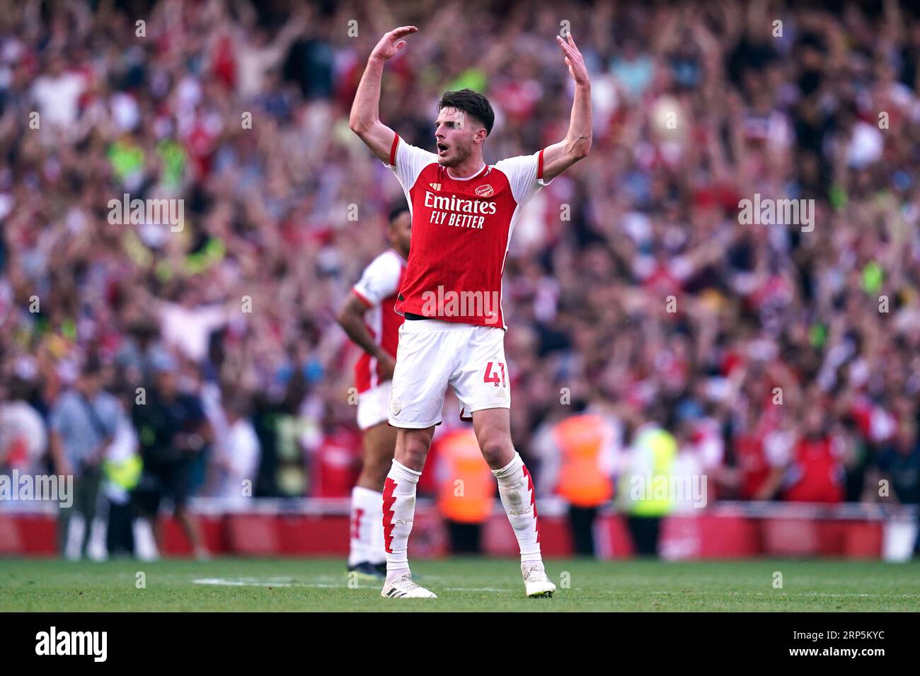 Arsenal's Declan Rice celebrates scoring their side's second goal of ...
