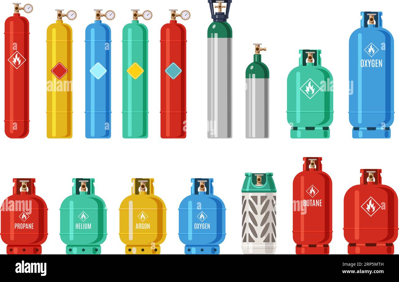 Gas cylinders. Lpg propane container, oxygen gas cylinder and canister