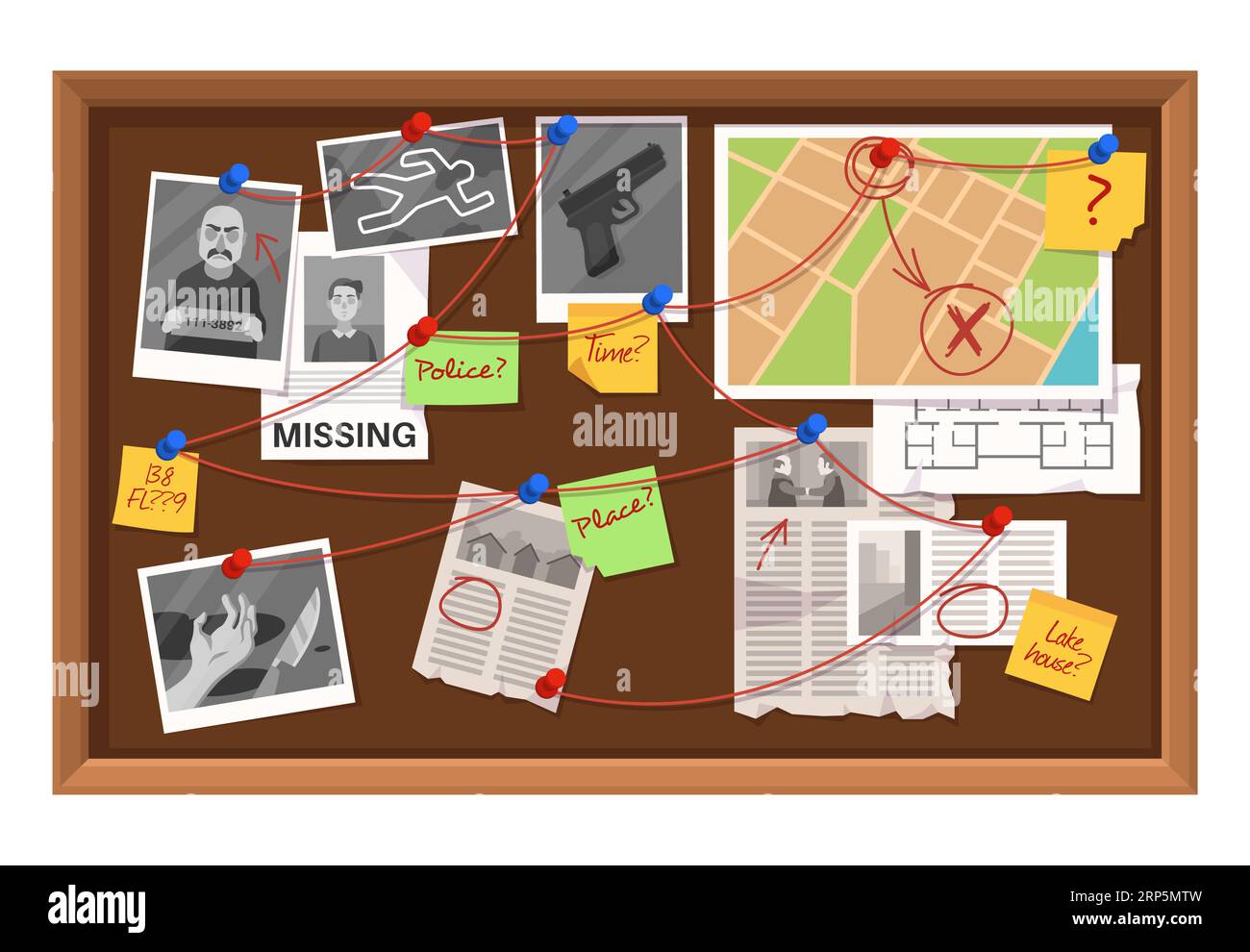 Detective board. Crime investigation in police department, connections ...