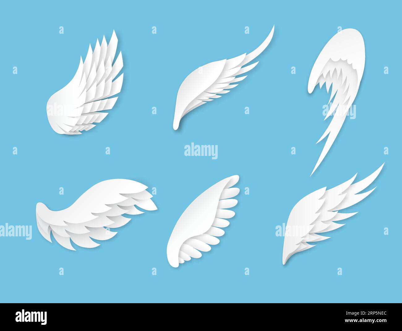 Paper wings. Artificial white different shapes wings decoration