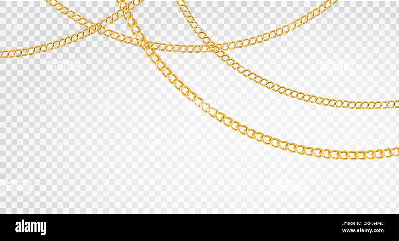 Golden chain. Luxury chains different shapes, realistic gold links