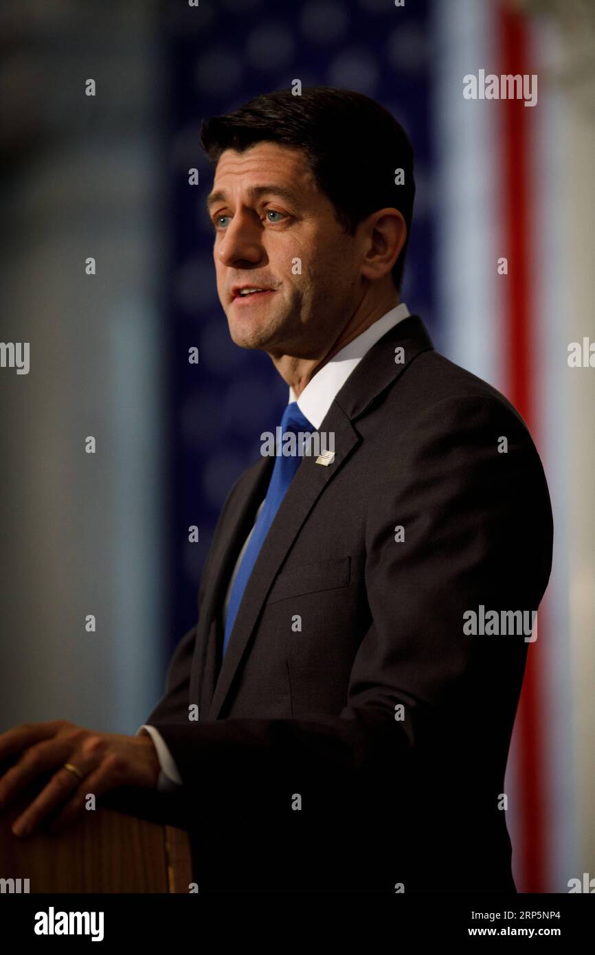 (181220) -- WASHINGTON, Dec. 20, 2018 -- Outgoing U.S. House Speaker Paul Ryan gives his farewell address at the Library of Congress on Capitol Hill in Washington Dec. 19, 2018. Ryan, 48, has served for almost two decades as a congressman representing Wisconsin State in the House of Representatives. His speakership will be succeeded on Jan. 3 by Nancy Pelosi, a Democratic congresswoman who is now House Minority Leader. ) U.S.-WASHINGTON-PAUL RYAN-FAREWELL ADDRESS TingxShen PUBLICATIONxNOTxINxCHN Stock Photo