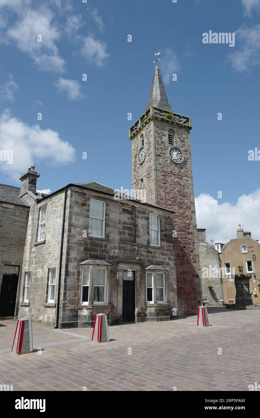 House with clock tower in Kinross in Scotland Stock Photo