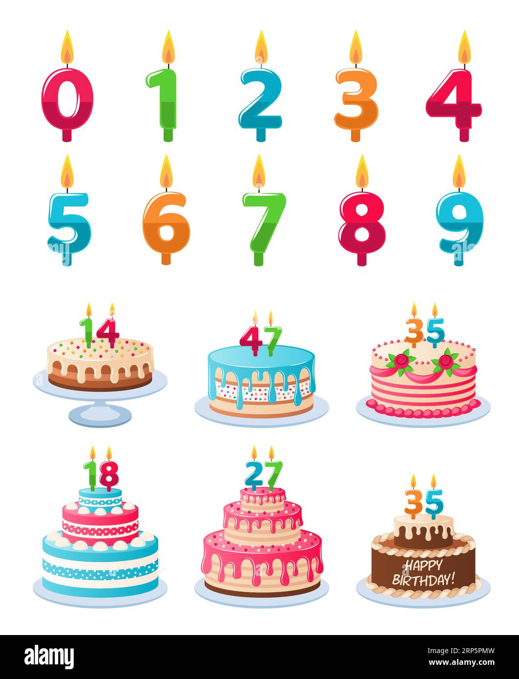 Cakes with candle numbers. Anniversary birthday cake with candles
