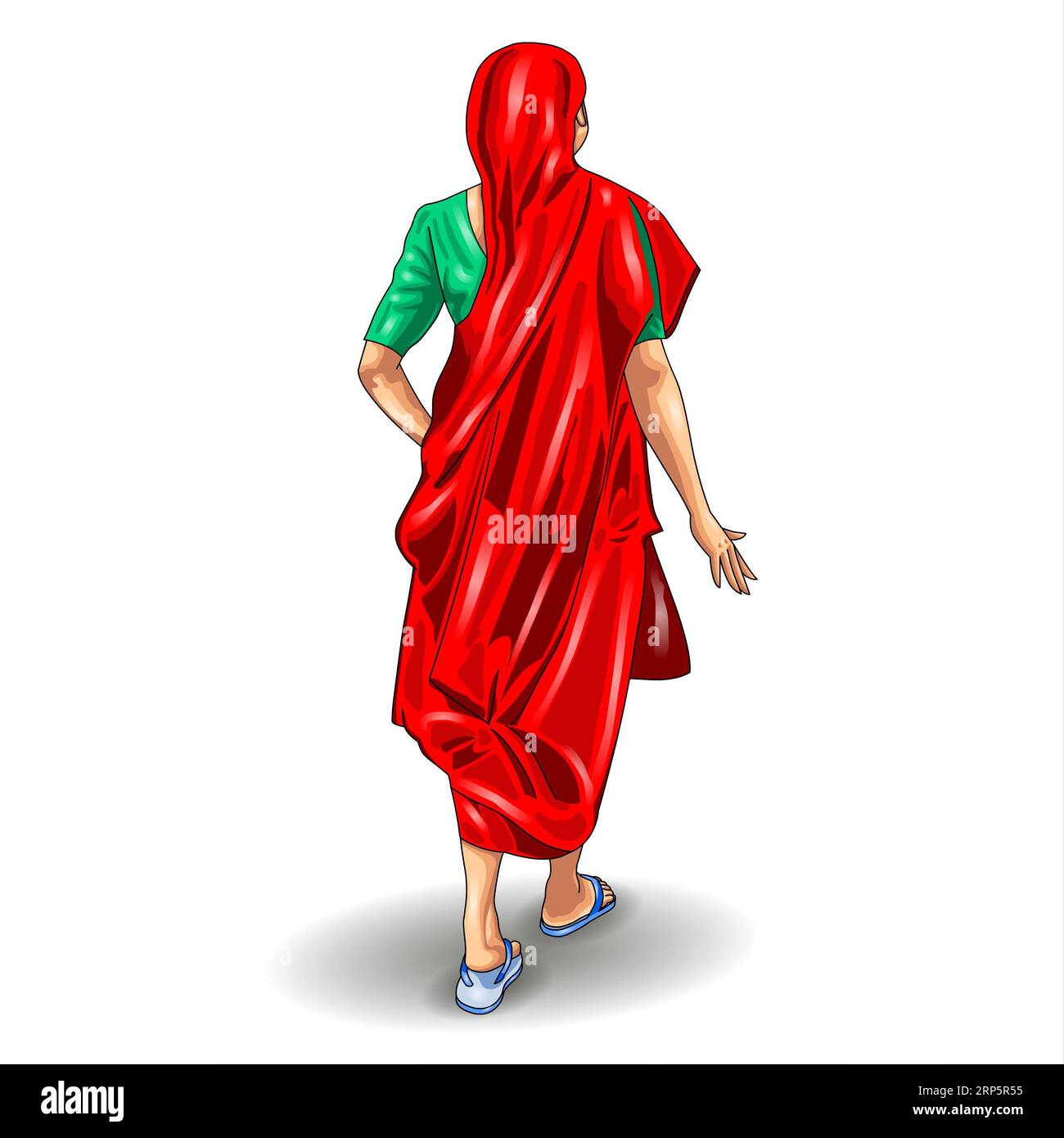 Vector illustration of a young woman in a red  saree Stock Photo