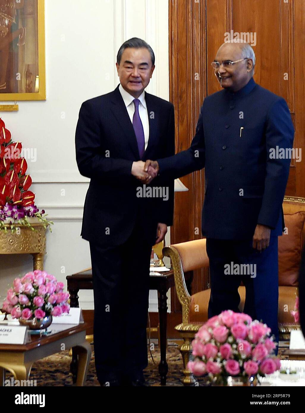 (181221) -- NEW DELHI, Dec. 21, 2018 -- Indian President Ram Nath Kovind (R) meets with visiting Chinese State Councilor and Foreign Minister Wang Yi in New Delhi, India, Dec. 21, 2018. China and India pledged here Friday to further boost the people to people exchanges to consolidate public opinion foundation for the development of bilateral relations. ) INDIA-NEW DELHI-PRESIDENT-CHINA-WANG YI-MEETING ZhangxNaijie PUBLICATIONxNOTxINxCHN Stock Photo