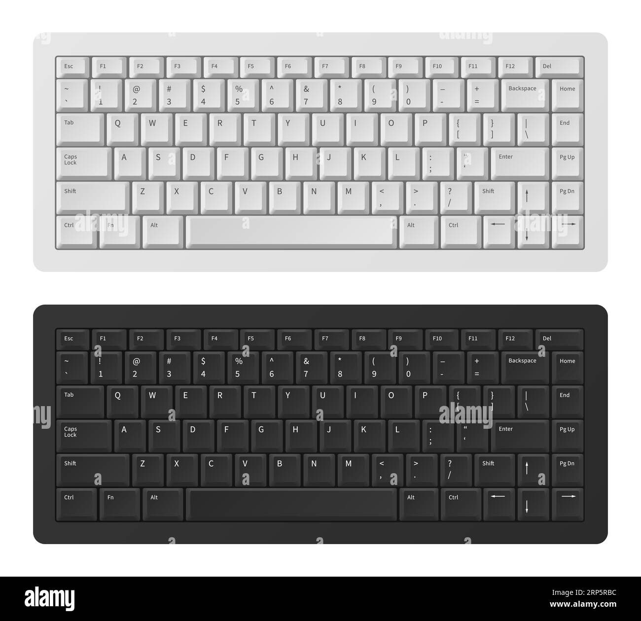 Laptop keyboard. White and black keyboard for pc, qwerty modern keypad