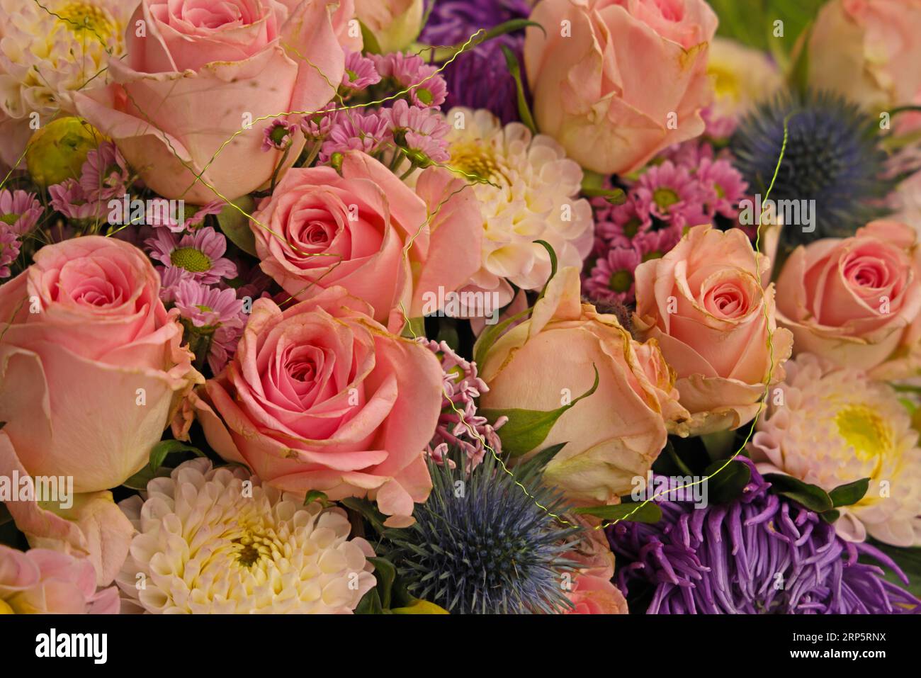 beautiful colorful flower bouquet with roses an other blooms Stock Photo