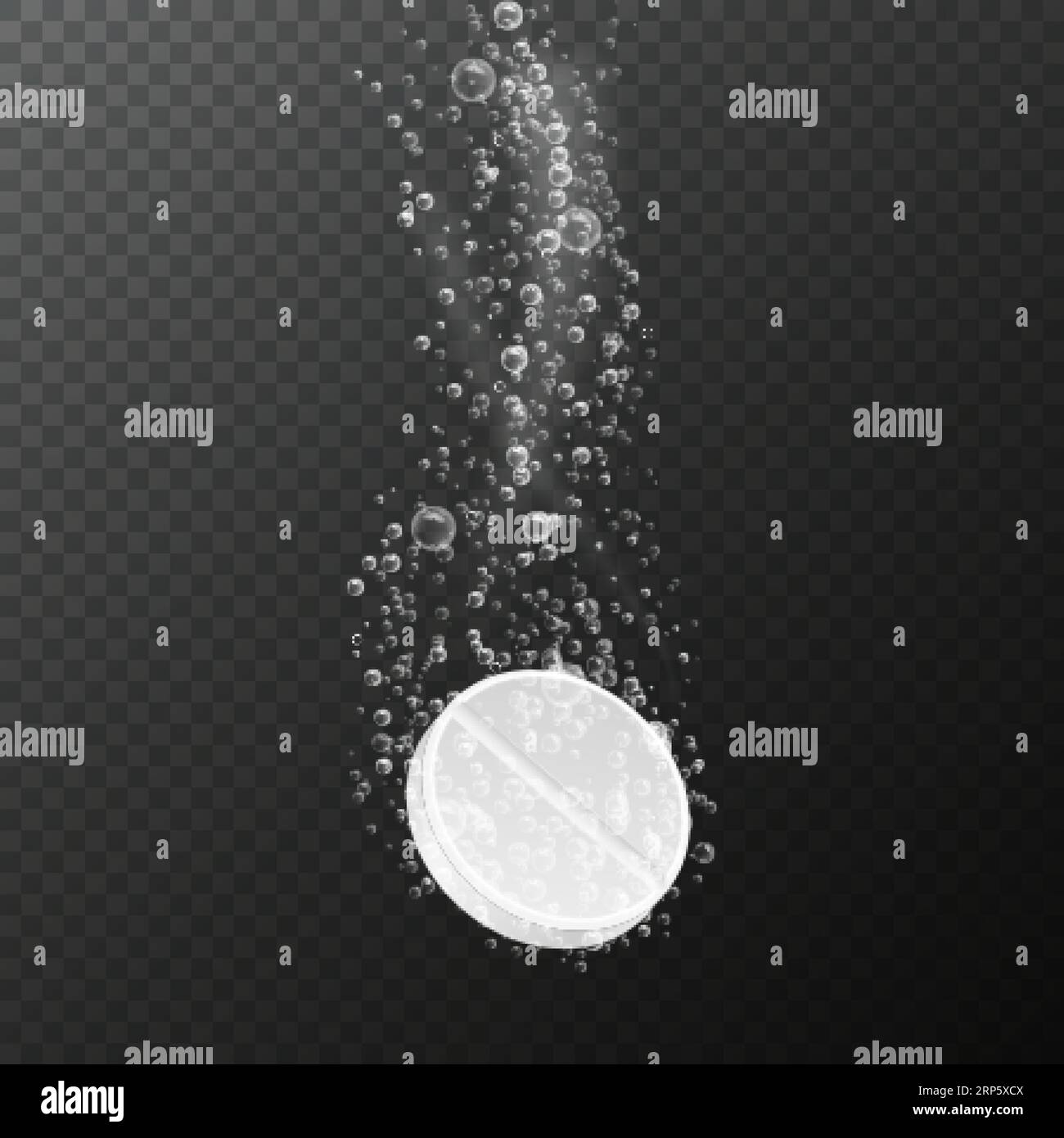 Tablet with bubbles. Effervescent dissolving aspirin pill in fizzy