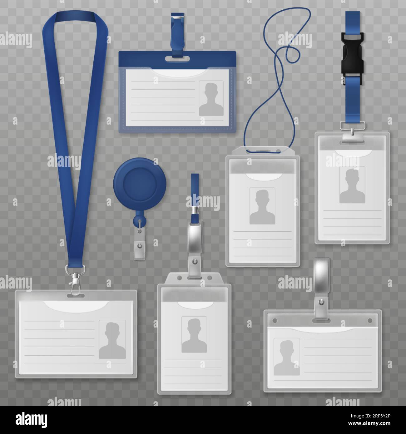 Id badge. Identification plastic cards with holders and neck lanyards