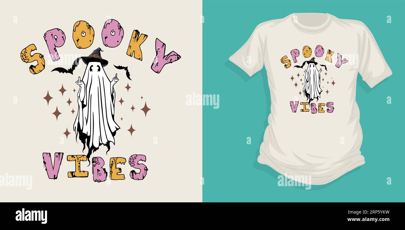 Halloween t shirt Halloween vibes, funny Halloween t shirt, spooky t shirt, Halloween vector design, vector t shirt Stock Vector