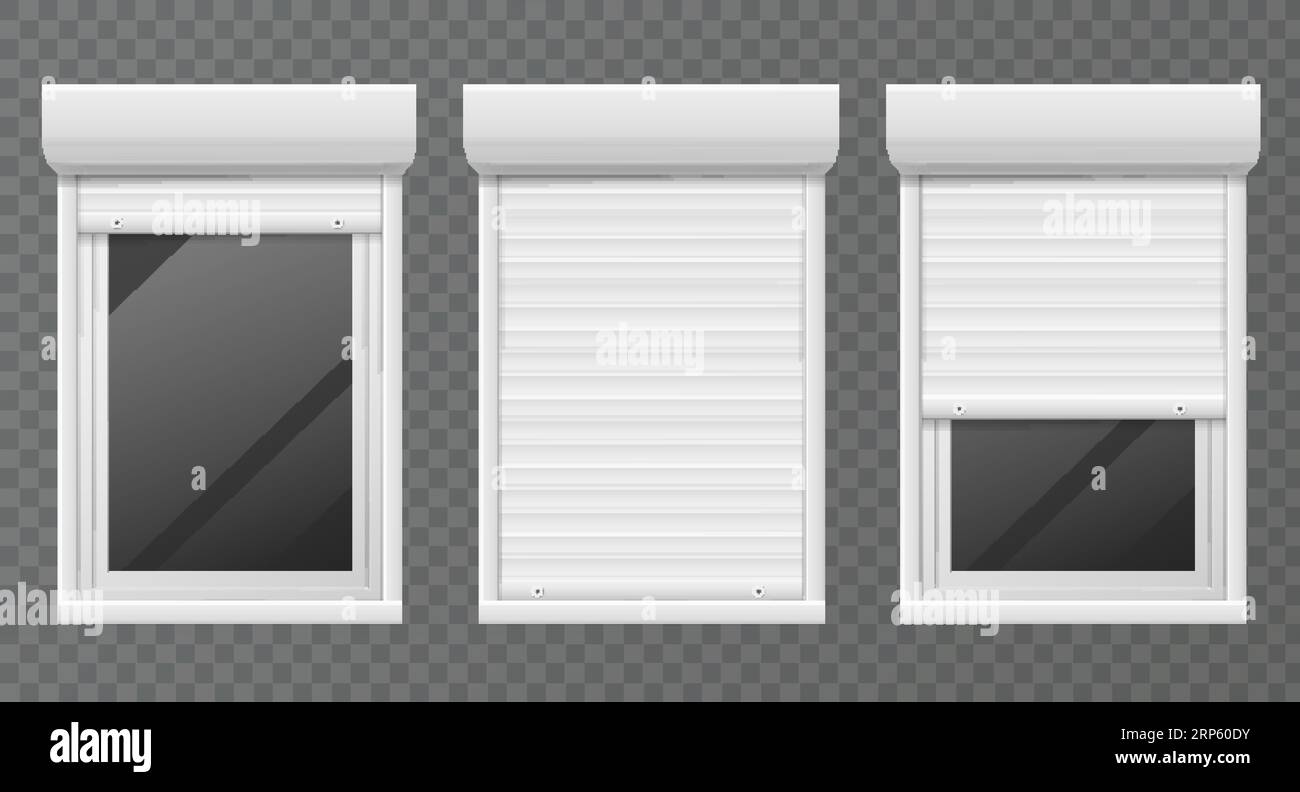 Rolling shutters. Windows roller blind metal frame, white jalousie