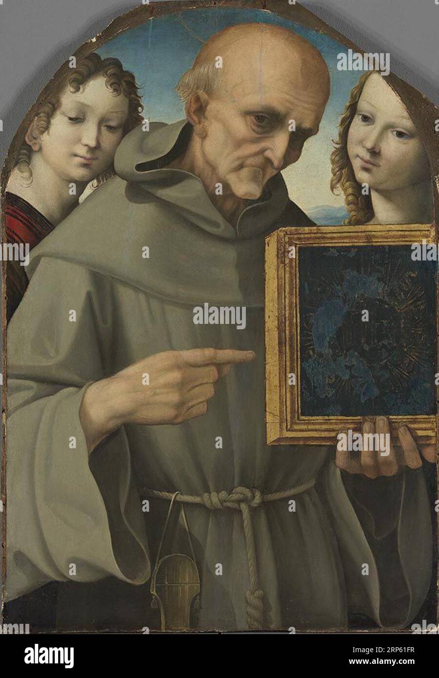 Der hl. Bernardin von Siena mit zwei Engeln between 1477 and 1533 by Girolamo del Pacchia Stock Photo