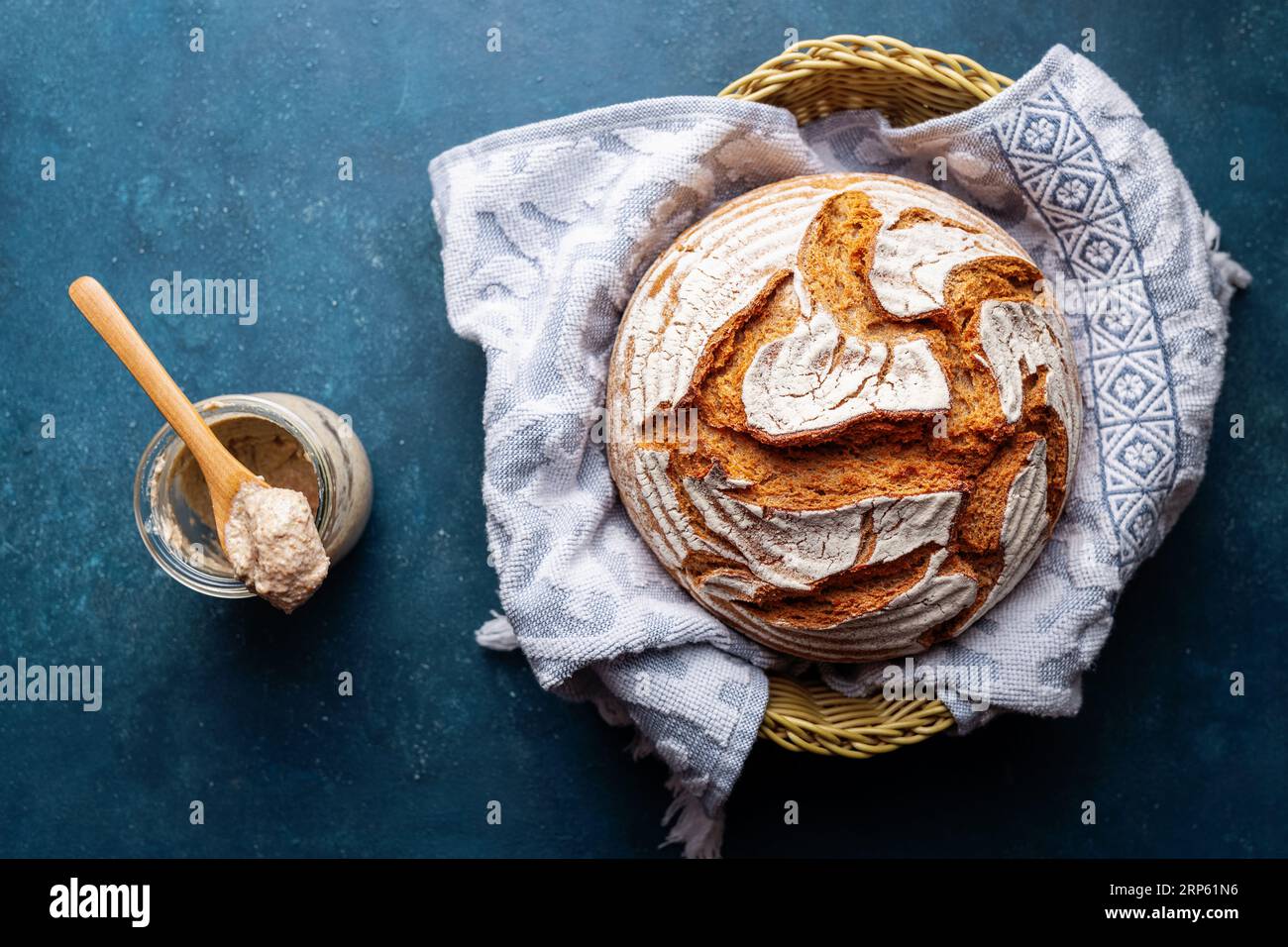Homemade organic rye bread. Beautiful bread with a crispy crust. Stock Photo