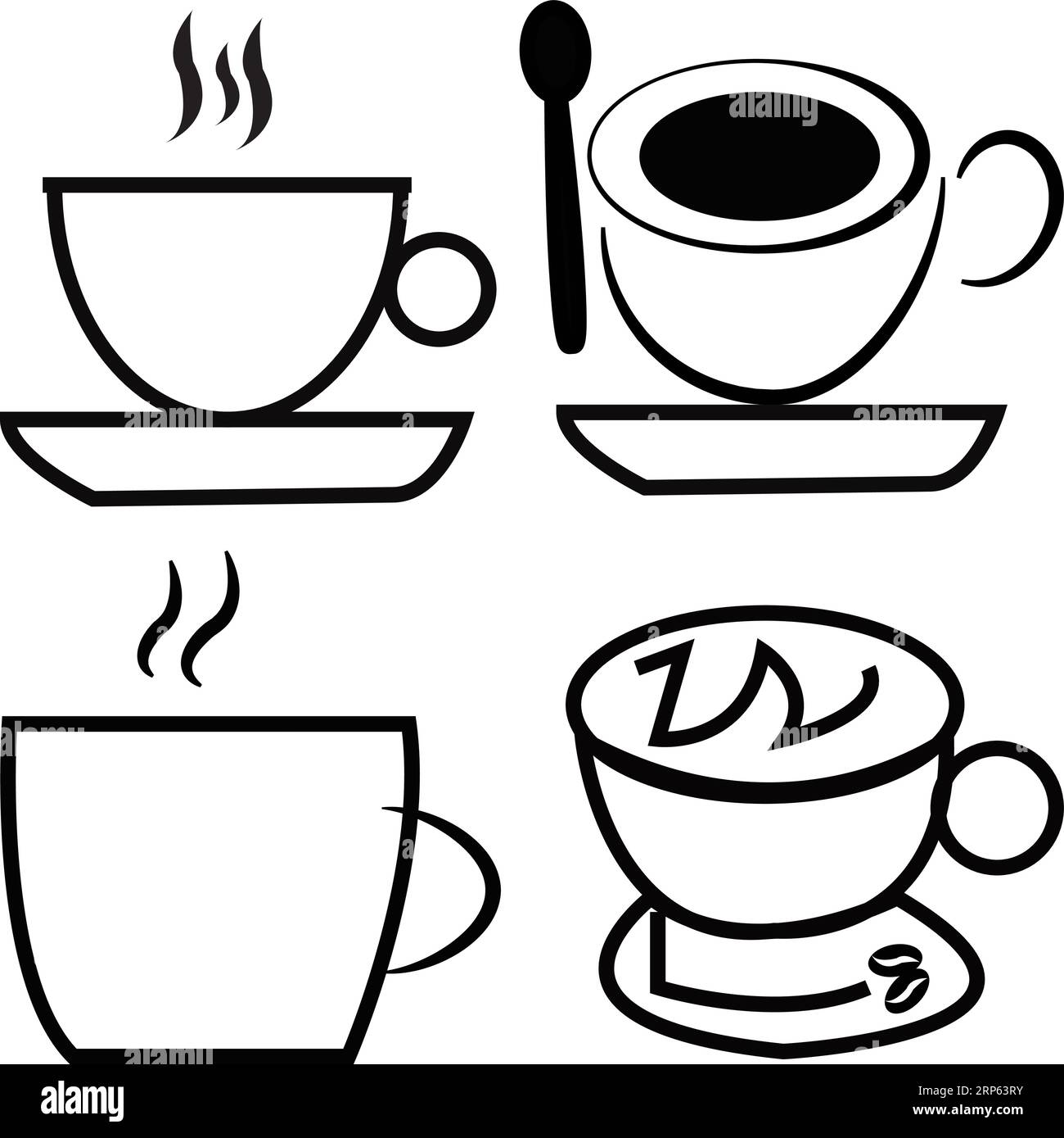 Coffee icon collection - vector outline illustration and silhouette Stock Vector