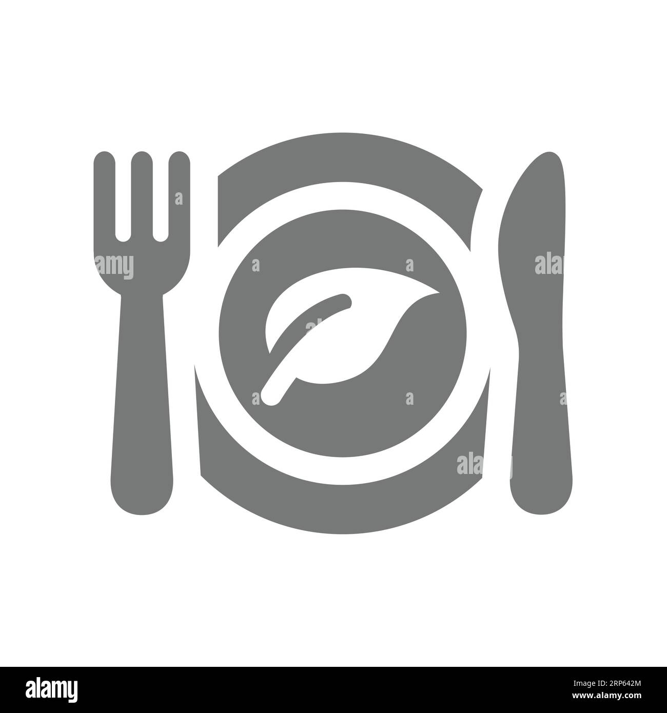 Vegan and vegetarian dish or meal icon. Fork, knife and plate vector