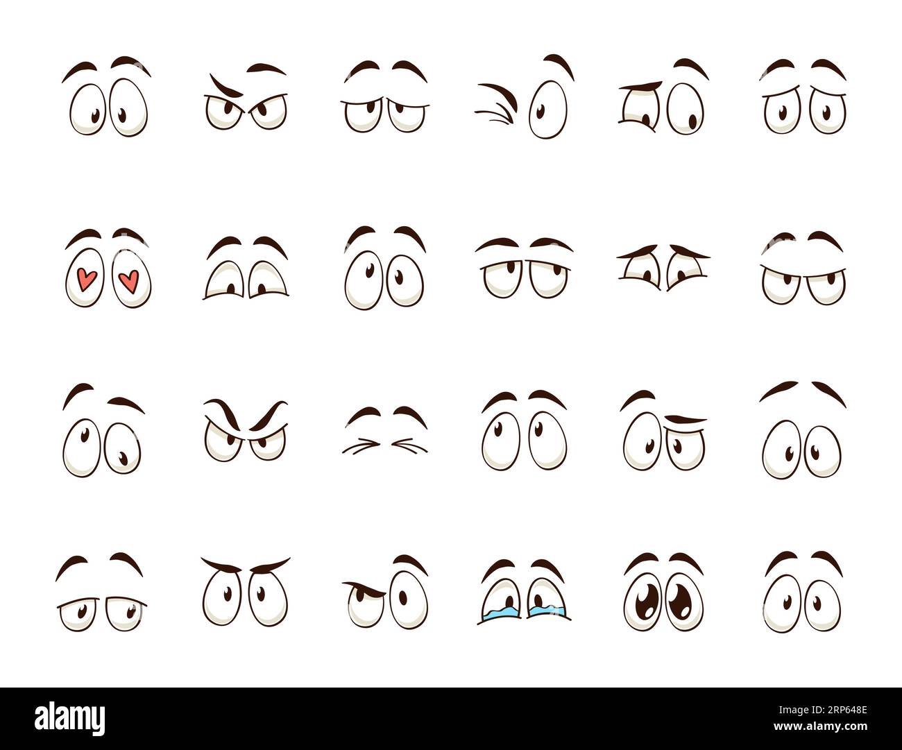 Cartoon eyes. Comic character eye and eyebrow expressions smiling