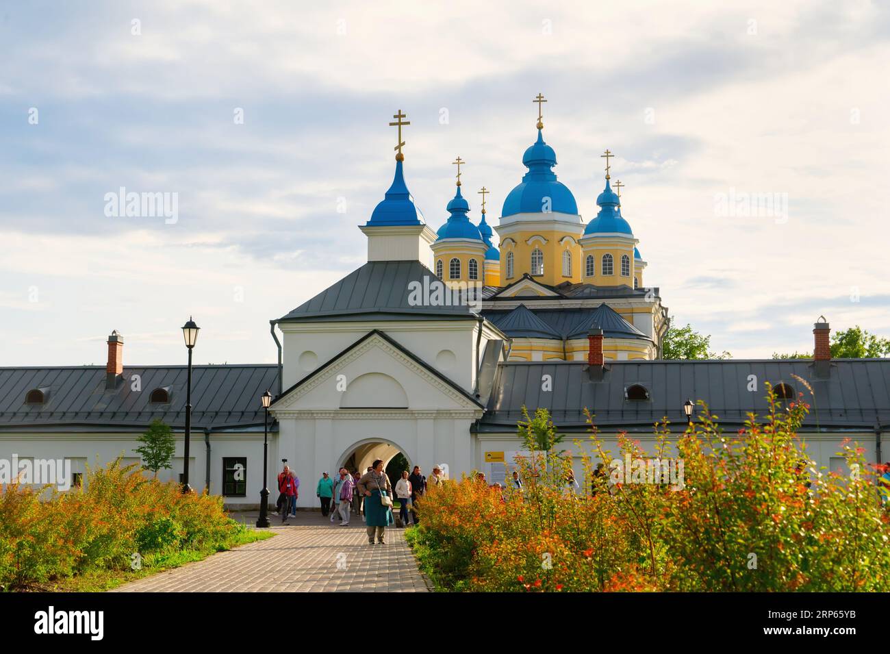 Konevets, Russia July 22, 2023. Konevsky Monastery on Konevets Island on Lake Ladoga, Russia. View of the central entrance of the monastery from the s Stock Photo