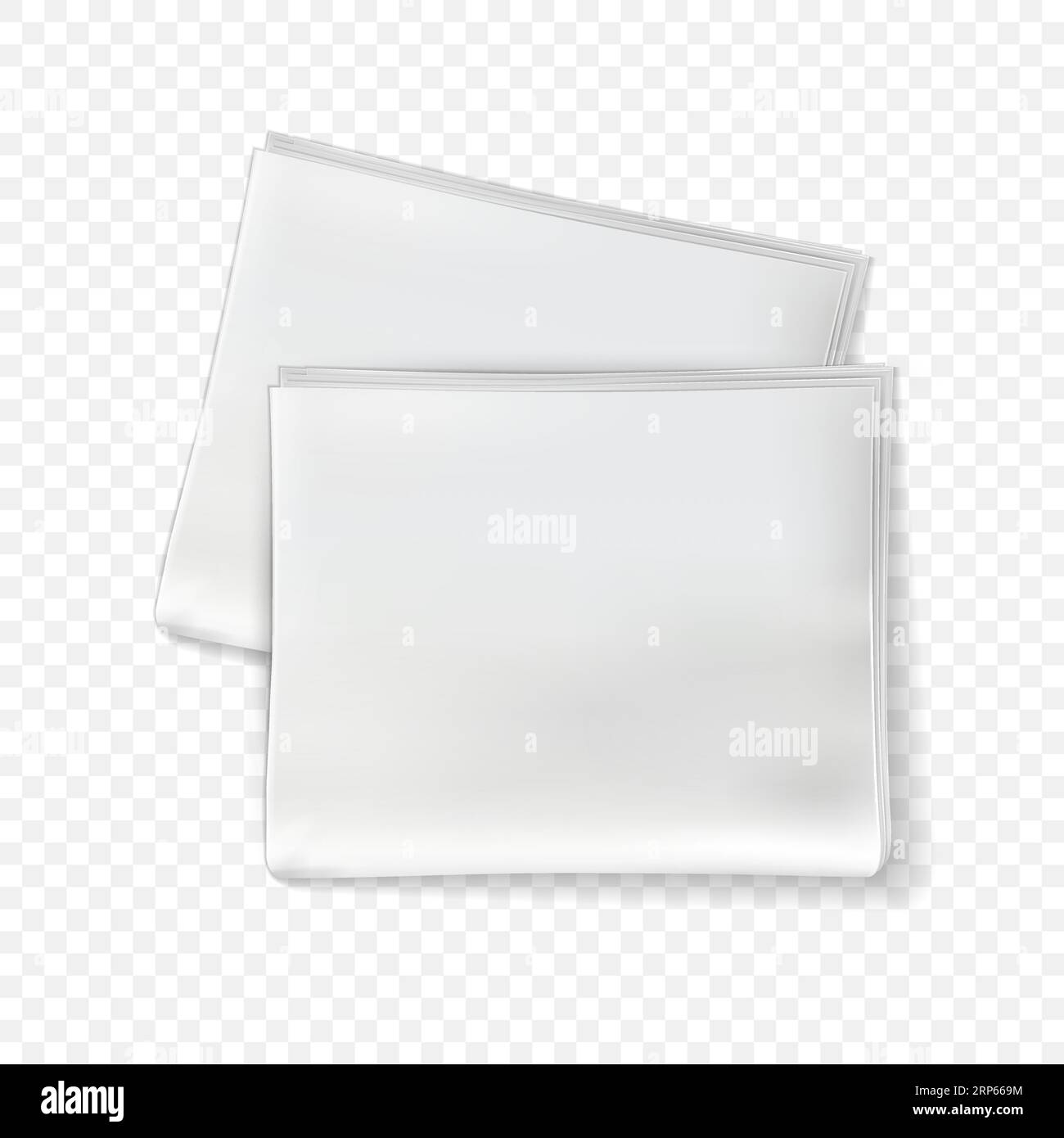 Newspaper mockup. Blank newspaper sheets, tabloid magazine with folded pages. Daily press paper