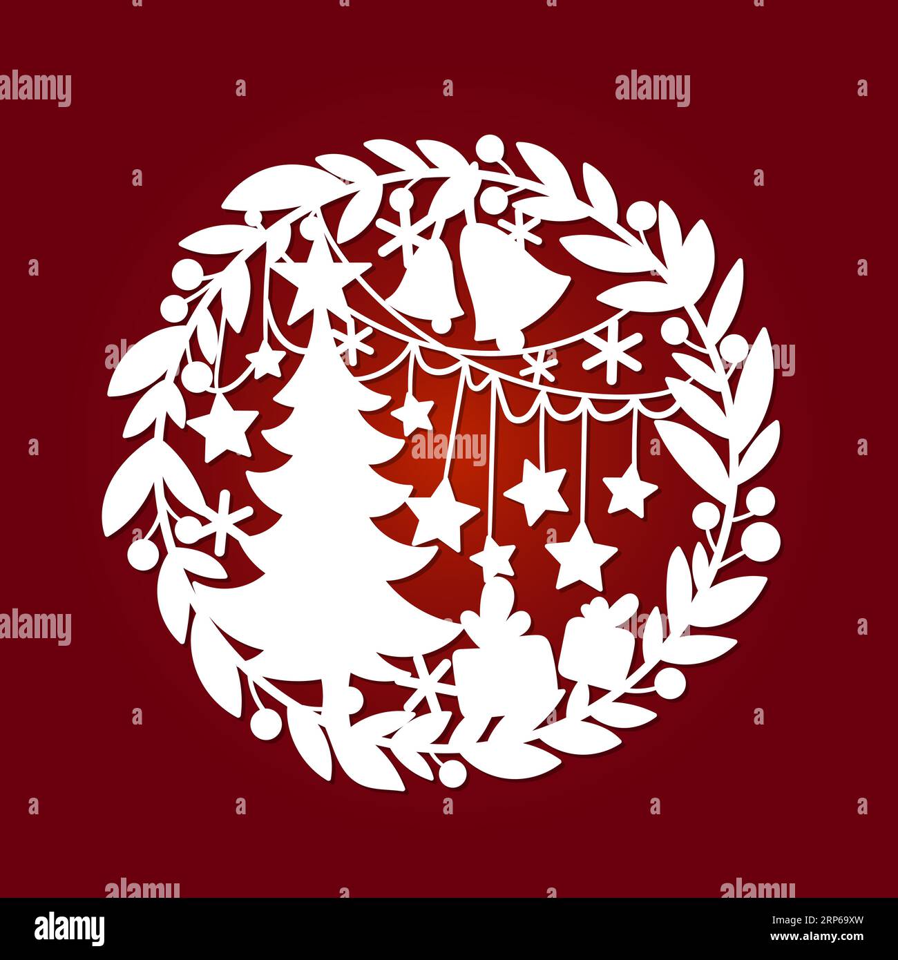 Christmas wreath. Hanging decoration. Template for laser cutting of