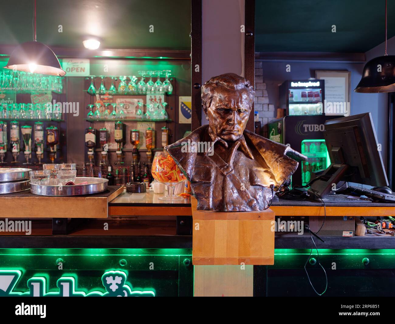 Tito statue/bust at a themed cafe/bar in the city of Sarajevo, Bosnia and Herzegovina, September 03, 2023 Stock Photo