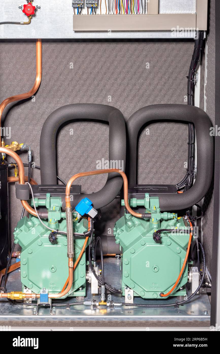 Industrial equipment. Fragment of refrigeration compressor condenser unit Stock Photo Alamy