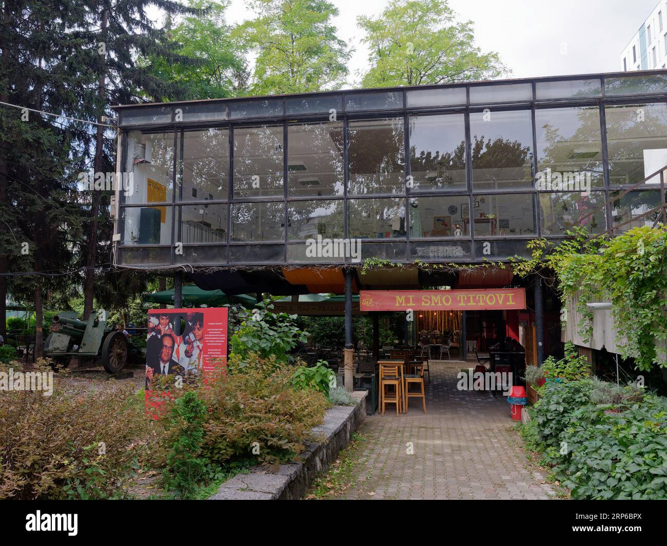 Exterior of a Tito and historic memorabilia themed cafe/bar in the city of Sarajevo, Bosnia and Herzegovina, September 03, 2023 Stock Photo