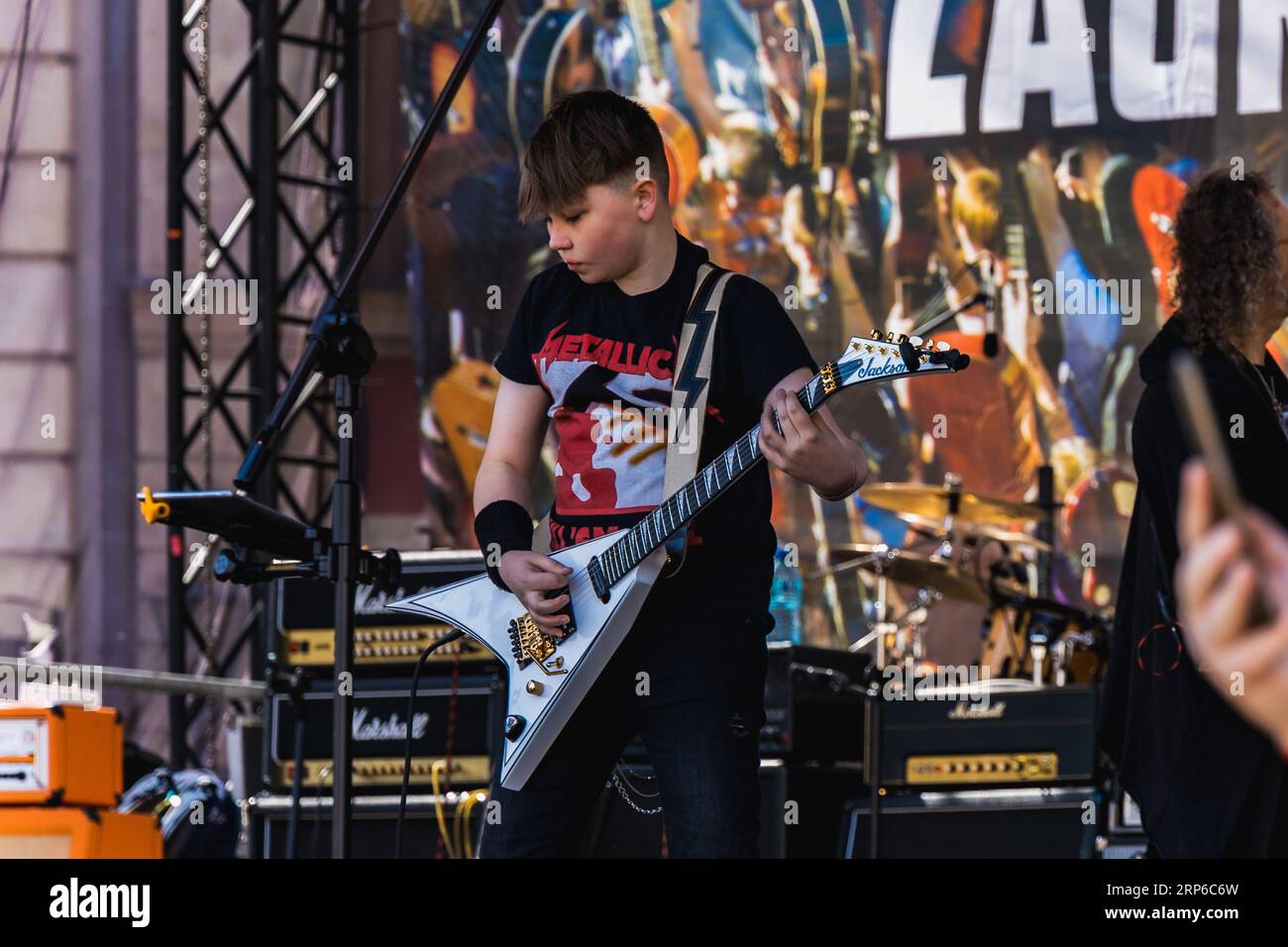 Wroclaw, Poland May 1 2023 Artists and guitarists at main stage at