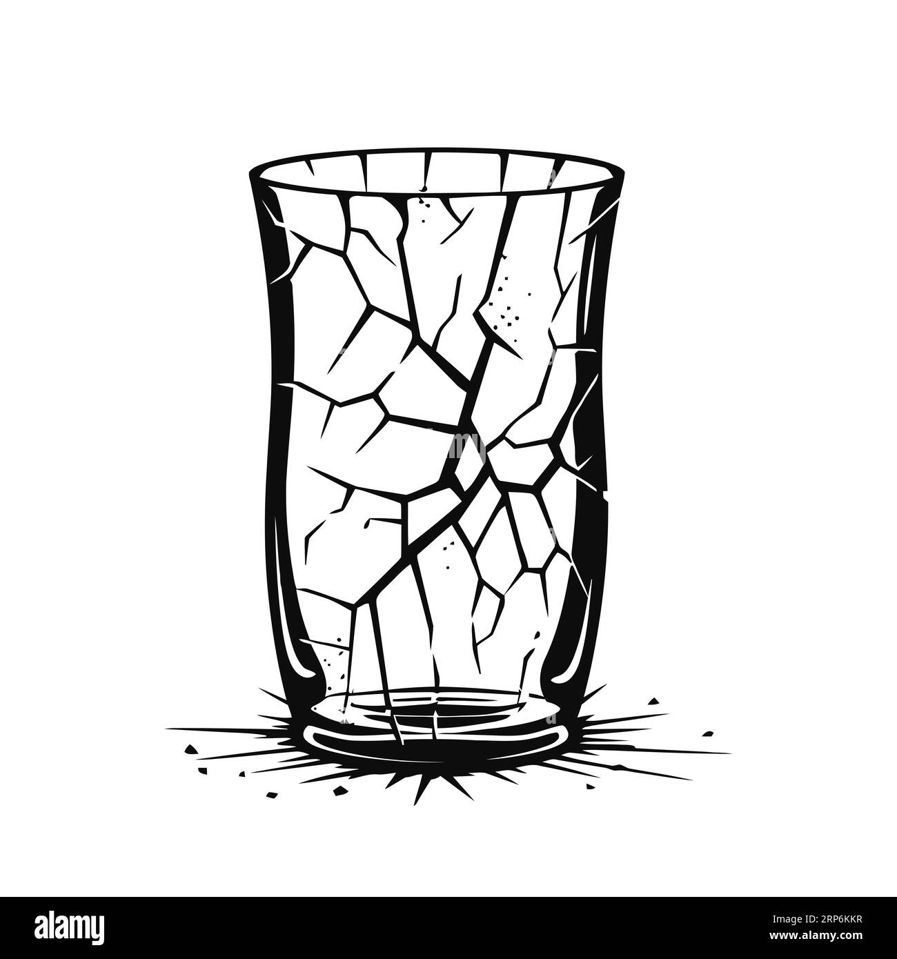 Broken glass cup for drinks. Cracked cup icon on white background