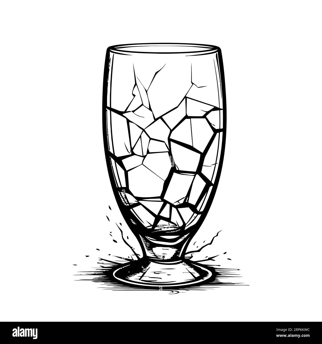 Broken glass cup for drinks. Cracked cup icon on white background