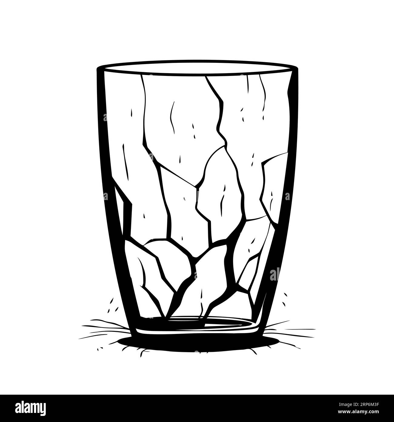 Broken glass cup for drinks. Cracked cup icon on white background