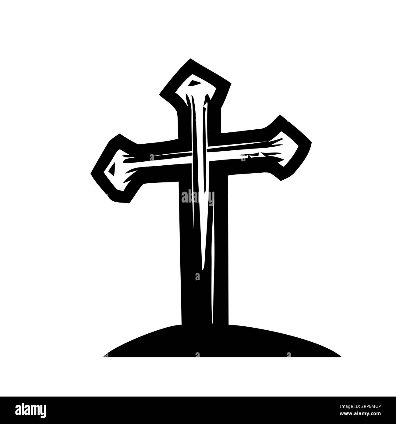 Cross icon. Black silhouette of christian cross. Religious sign. Vector