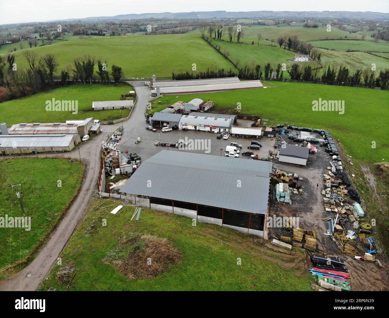 (190117) -- DUBLIN, Jan. 17, 2019 () -- Aerial photo taken on Jan. 10, 2019 shows the premises on which local businessman Eamon Fitzpatrick running a fuel station and a hardware store, which are separated by the Ireland-UK border, in Drummully Polyp of Clones, Ireland. TO GO WITH feature:Border residents waiting in confusion for Brexit results () IRELAND-DUBLIN-BREXIT IMPACT-BORDER RESIDENTS Xinhua PUBLICATIONxNOTxINxCHN Stock Photo