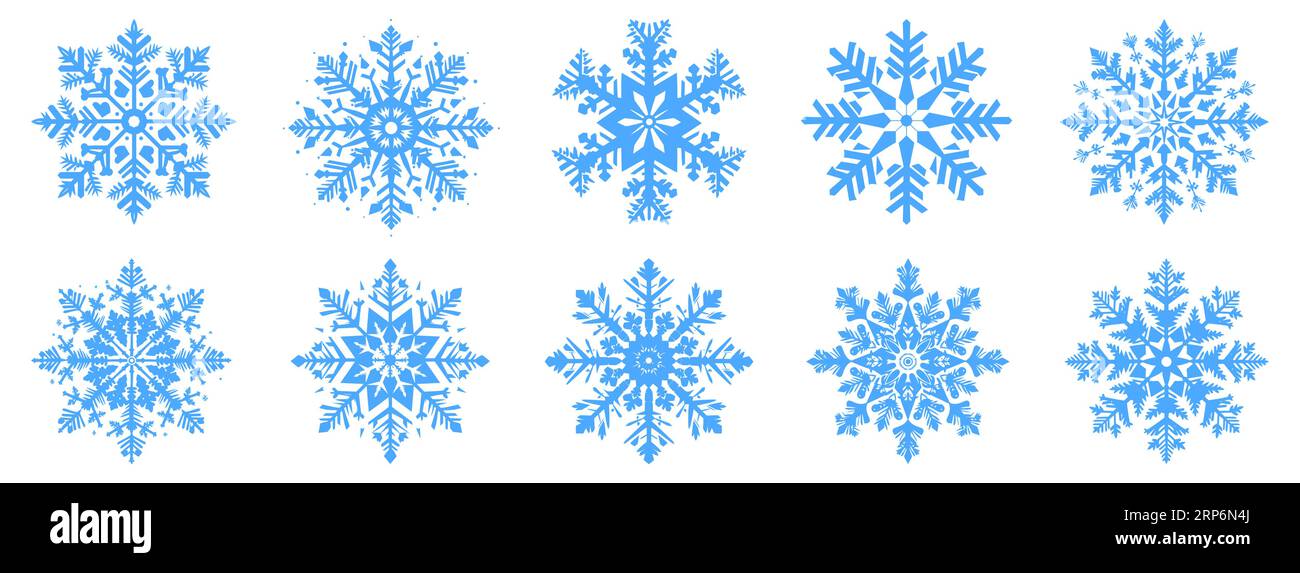 Snowflake icons set. Collection of blue snowflakes on white background ...