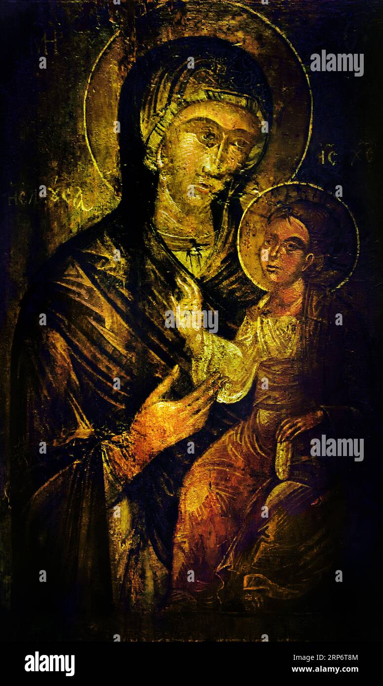 Icon with the Virgin Hodegetria 15th Century  Athens Greece Byzantine Museum Orthodox Church Greek ( Icon ) Stock Photo