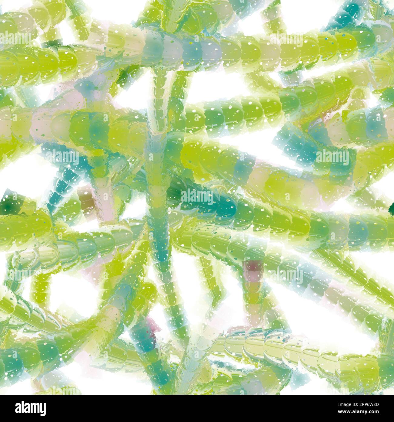 Bright long green and blue colored liquid brush strokes with reflection. Multicellular organism imitation. Candy imitation. Seamless pattern Stock Photo