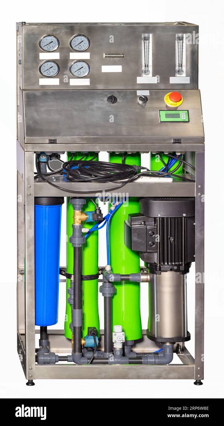 The reverse osmosis plant is designed for central water supply, local wells and wells. Stock Photo
