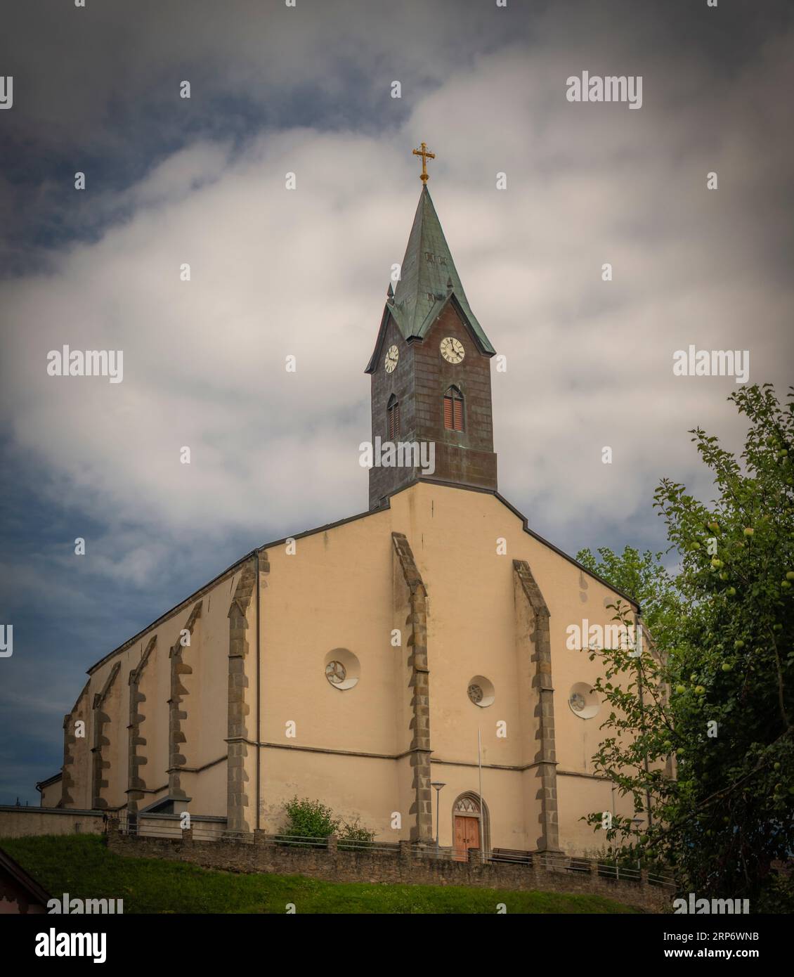 Big color church in Sankt Wolfgang village near Weitra town in Austria summer hot day Stock Photo