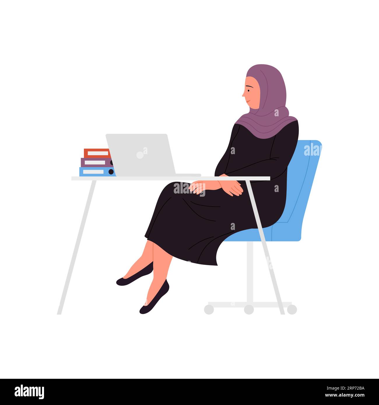 Muslim businesswoman working at laptop. Arabic female manager at office