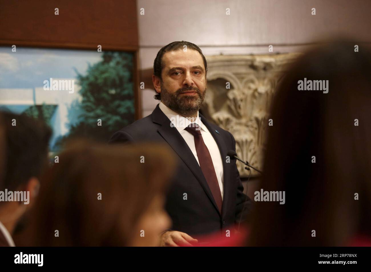 (190131) -- BEIRUT, Jan. 31, 2019 -- Lebanese Prime Minister Saad Hariri attends a press conference in Beirut, Lebanon, Jan. 31, 2019. Lebanon announced Thursday the formation of a new government, which is headed by Prime Minister Saad Hariri, breaking a nine-month political deadlock in the country, local TV Channel LBCI reported. ) LEBANON-BEIRUT-PM-NEW GOVERNMENT BilalxJawich PUBLICATIONxNOTxINxCHN Stock Photo
