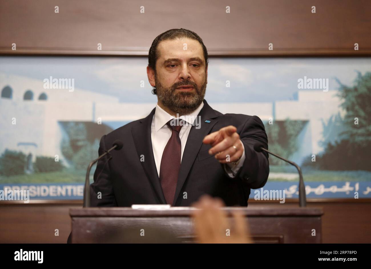 (190131) -- BEIRUT, Jan. 31, 2019 -- Lebanese Prime Minister Saad Hariri attends a press conference in Beirut, Lebanon, Jan. 31, 2019. Lebanon announced Thursday the formation of a new government, which is headed by Prime Minister Saad Hariri, breaking a nine-month political deadlock in the country, local TV Channel LBCI reported. ) LEBANON-BEIRUT-PM-NEW GOVERNMENT BilalxJawich PUBLICATIONxNOTxINxCHN Stock Photo