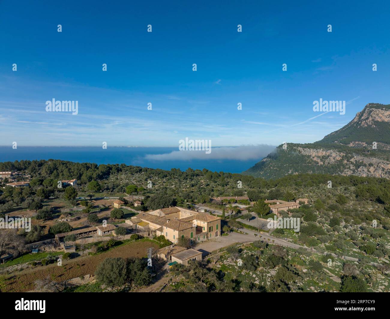 Aerial view, agricultural property, Valldemossa, Majorca, Balearic Islands, Spain Stock Photo