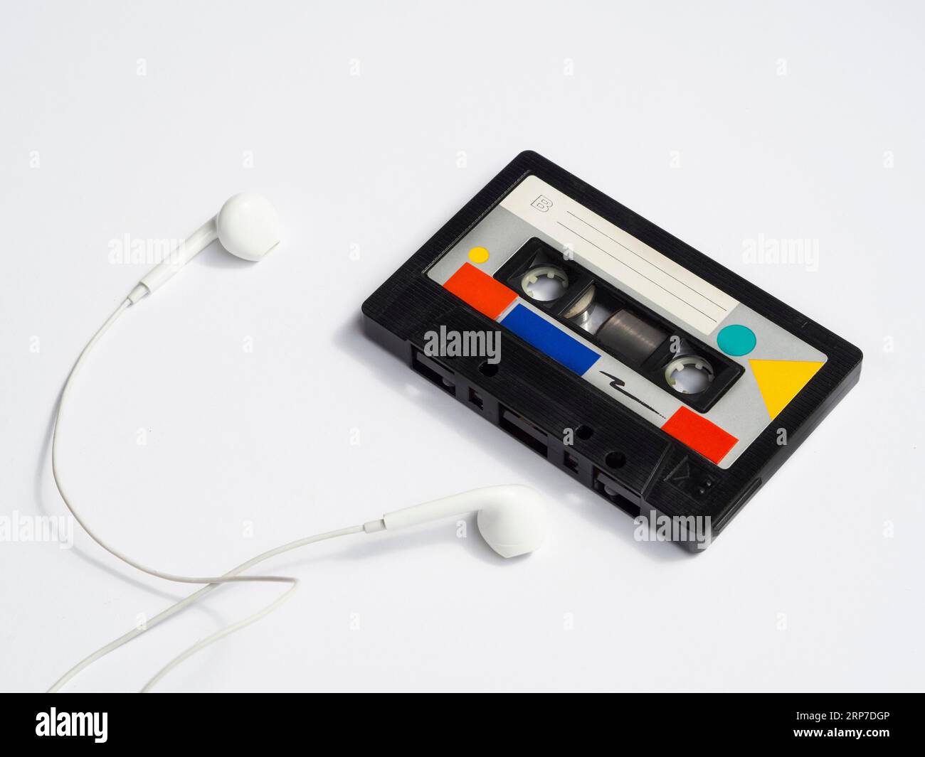 Colorful vintage cassette tape with headphones Stock Photo