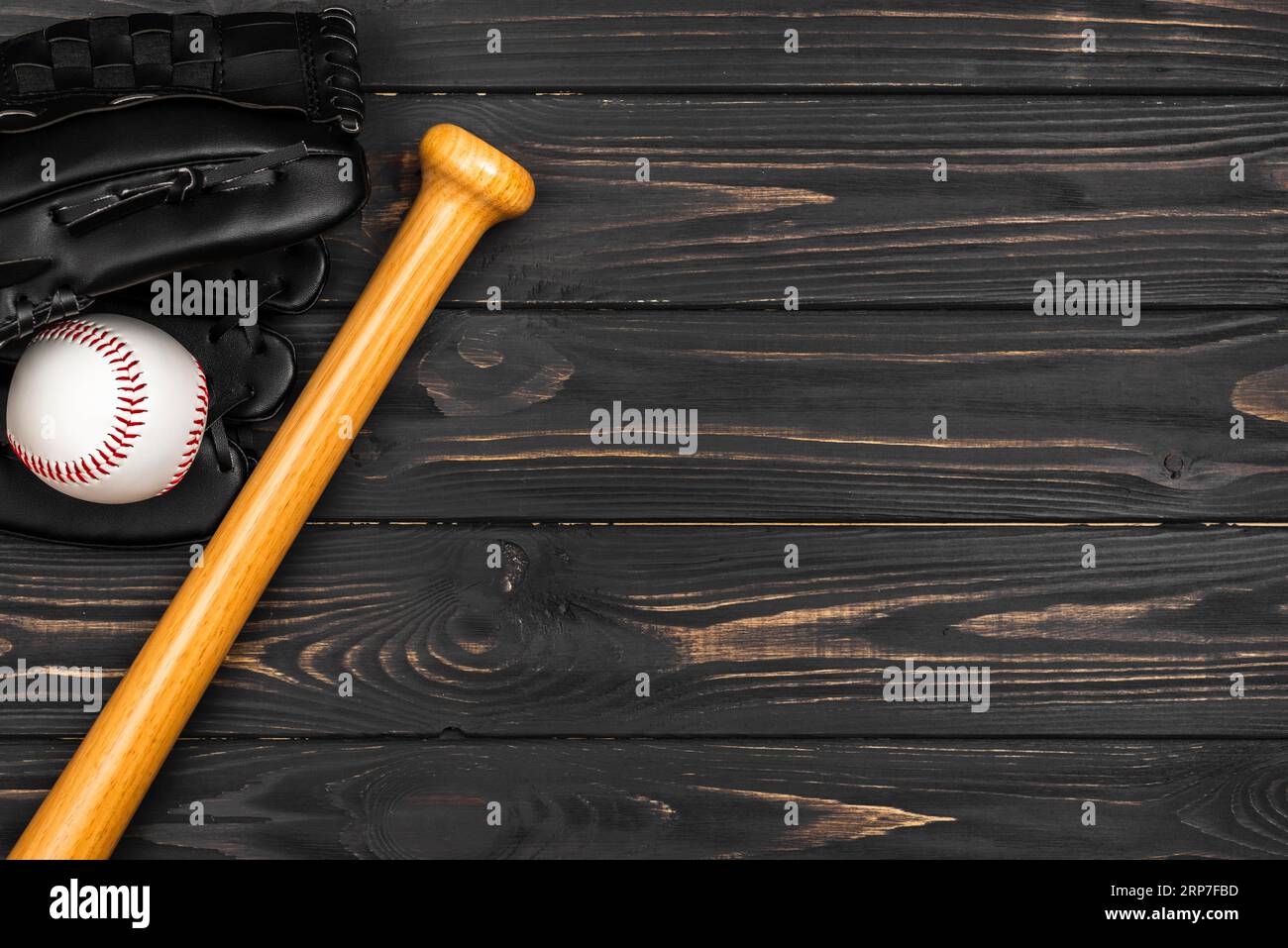 Flat lay baseball bat with glove ball Stock Photo Alamy