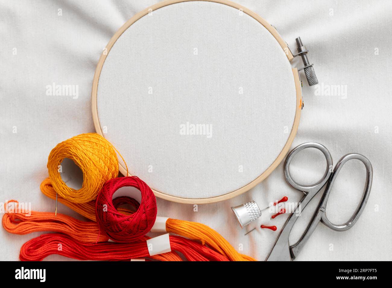 Top view threads scissors assortment Stock Photo