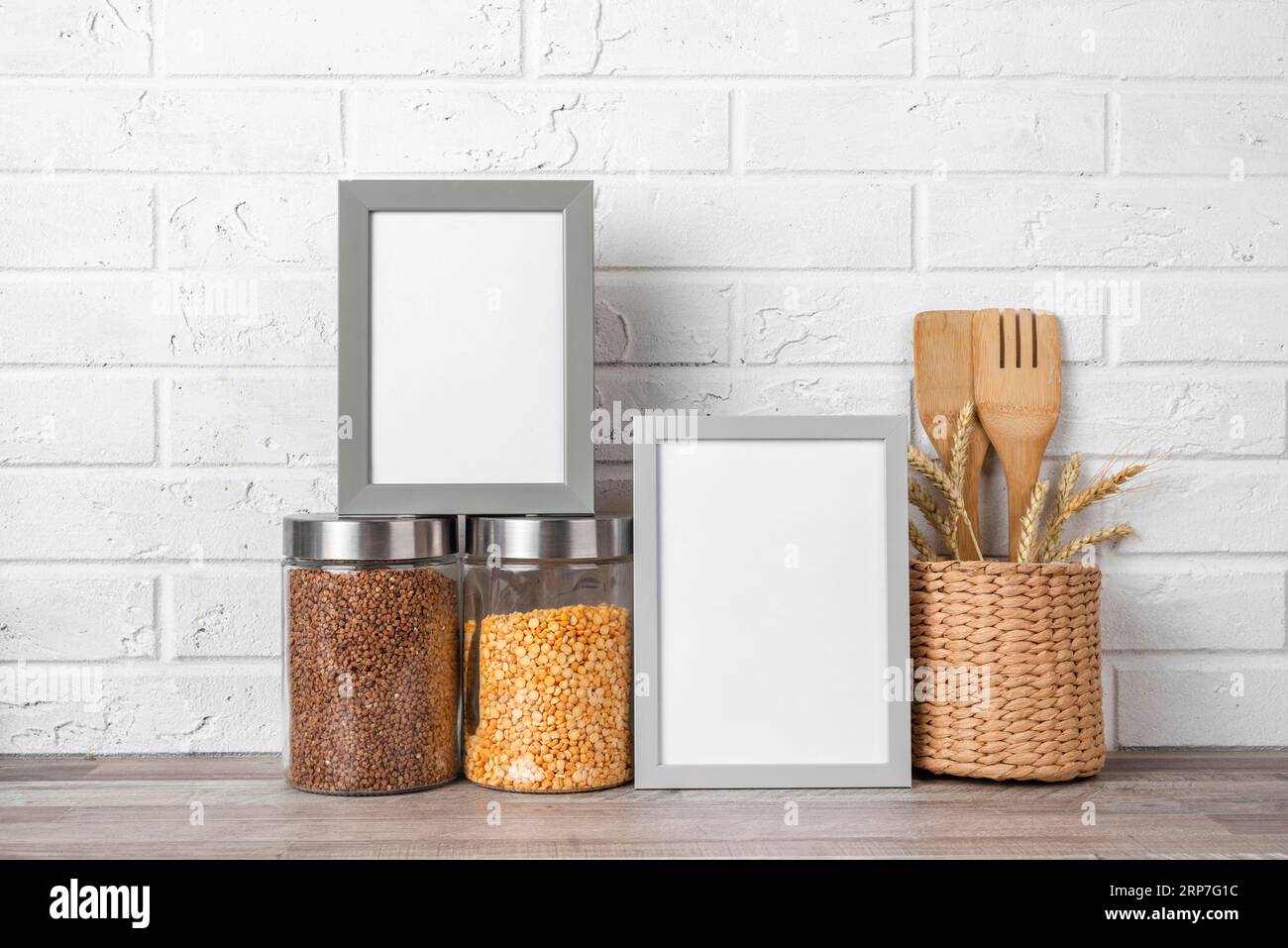 Blank frame kitchen counter Stock Photo Alamy
